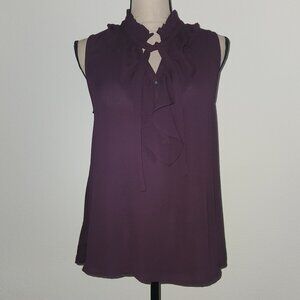 ✨ LOFT Sleeveless Ruffle V-Neck Blouse – Women’s Size S ✨ Deep Purple